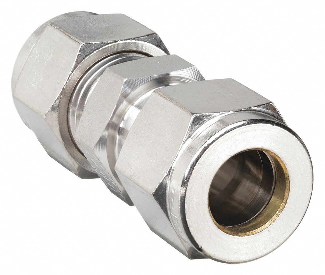 Union: 316 Stainless Steel, Compression x Compression, For 1/2 in x 1/2 in  Tube OD