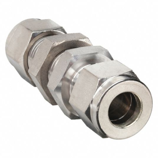 Bulkhead Union: 316 Stainless Steel, Compression x Compression, For 3/8 in  x 3/8 in Tube OD