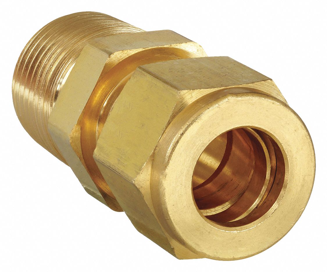 MALE CONNECTOR: BRASS, FOR ¼ IN TUBE OD, ¼ IN PIPE SIZE, COMPRESSION X MNPT, 1½ IN L