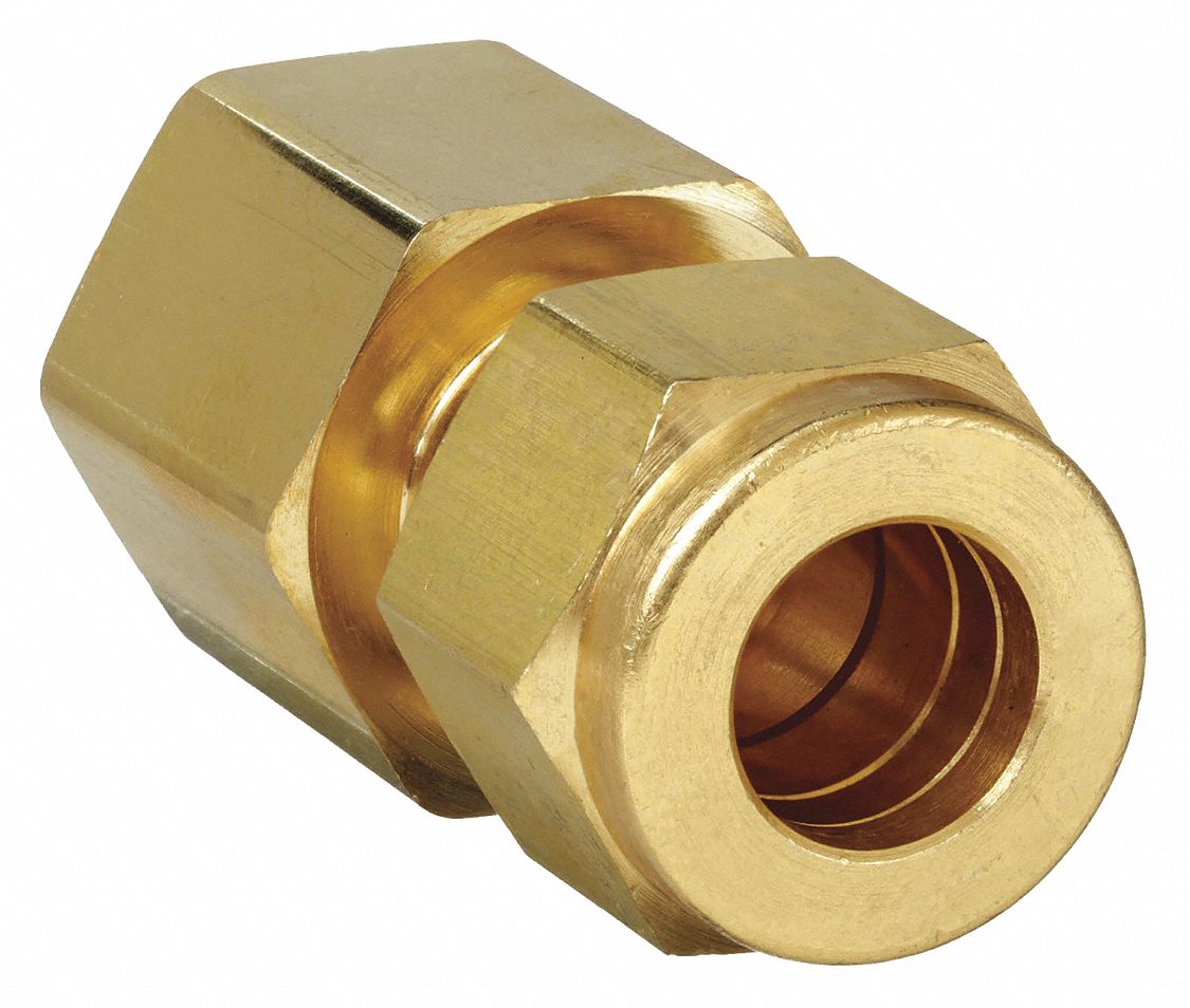 FEMALE CONNECTOR: BRASS, FOR ⅜ IN TUBE OD, ¼ IN PIPE SIZE, COMPRESSION X FNPT