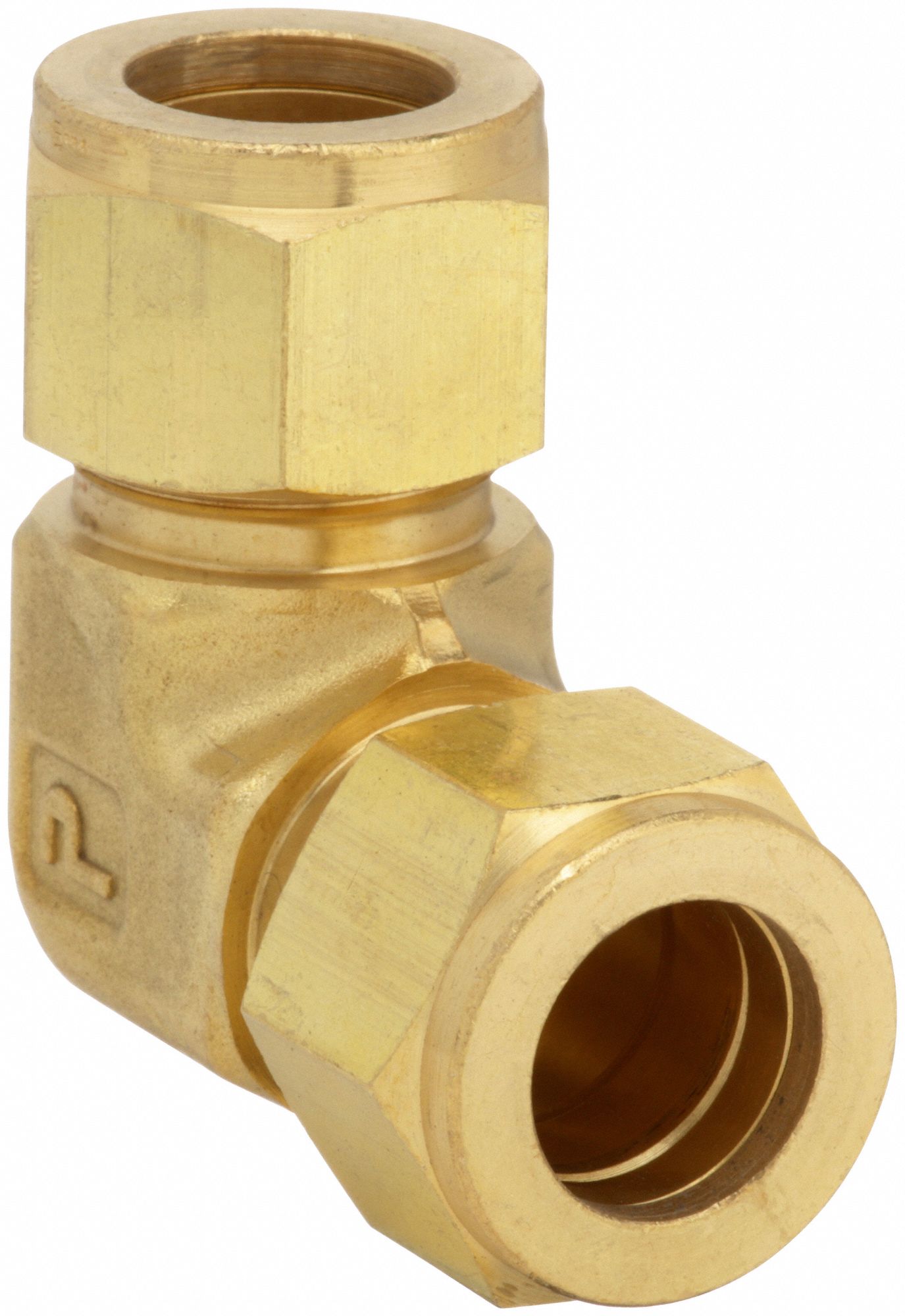 Compression Fitting Elbow: 1/2 in OD x 1/2 in OD Size, Compression x Compression, Brass