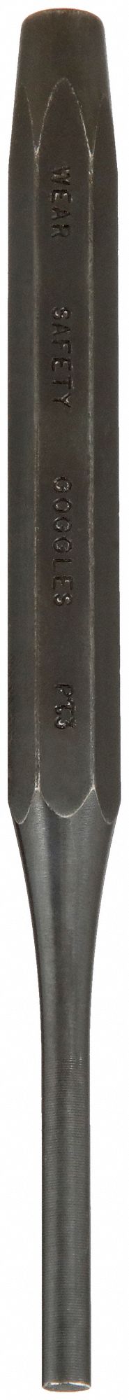 DRIVE PIN PUNCH, ⅛ IN TIP DIA, 5/16 IN SHANK W, 4¾ IN OVERALL L, HEXAGON, STEEL, FLAT, SAE