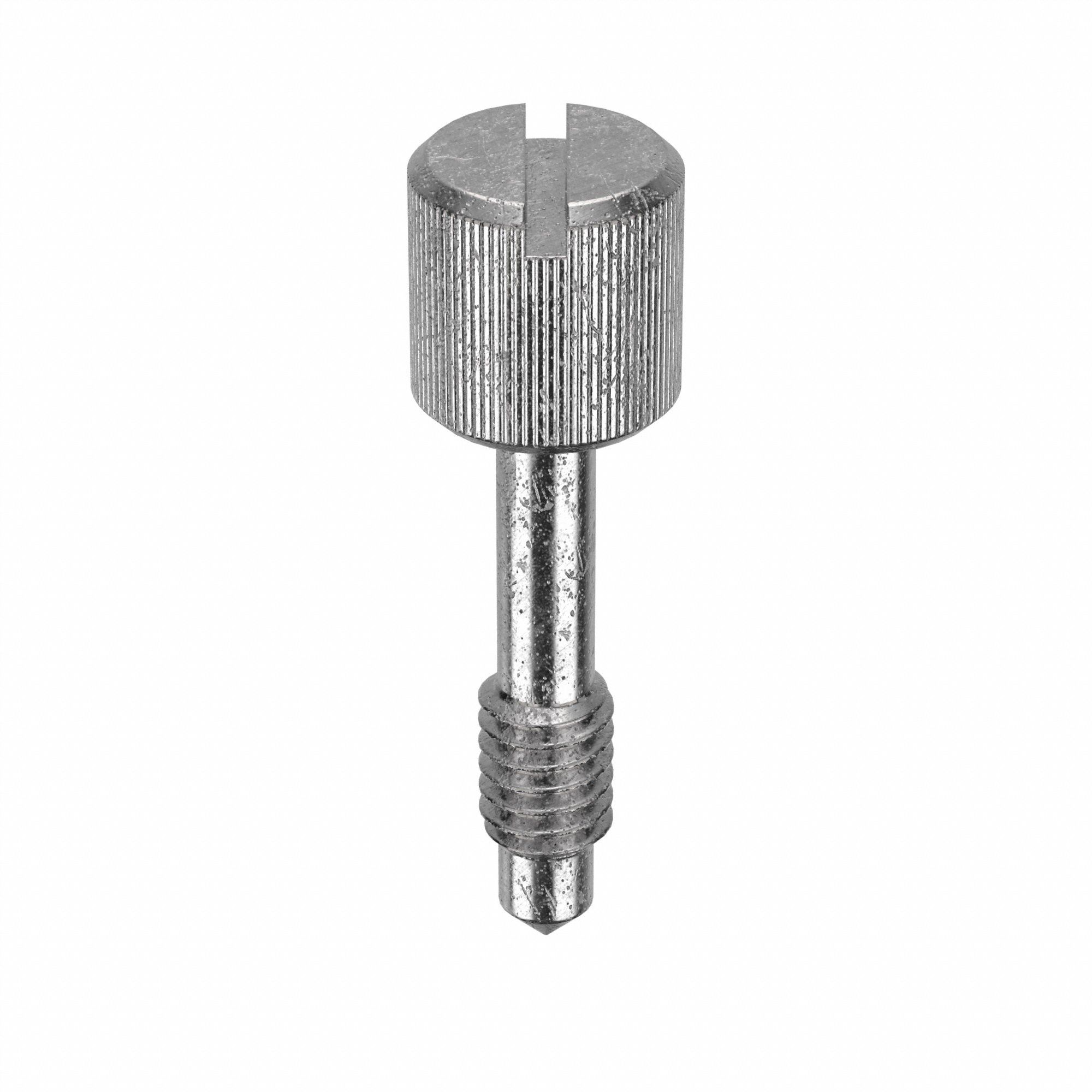 Captive Panel Screw: #8-32 Thread Size, 7/16 in Lg, Knurled, Round Head, Slotted, 18-8, Plain, 5 PK