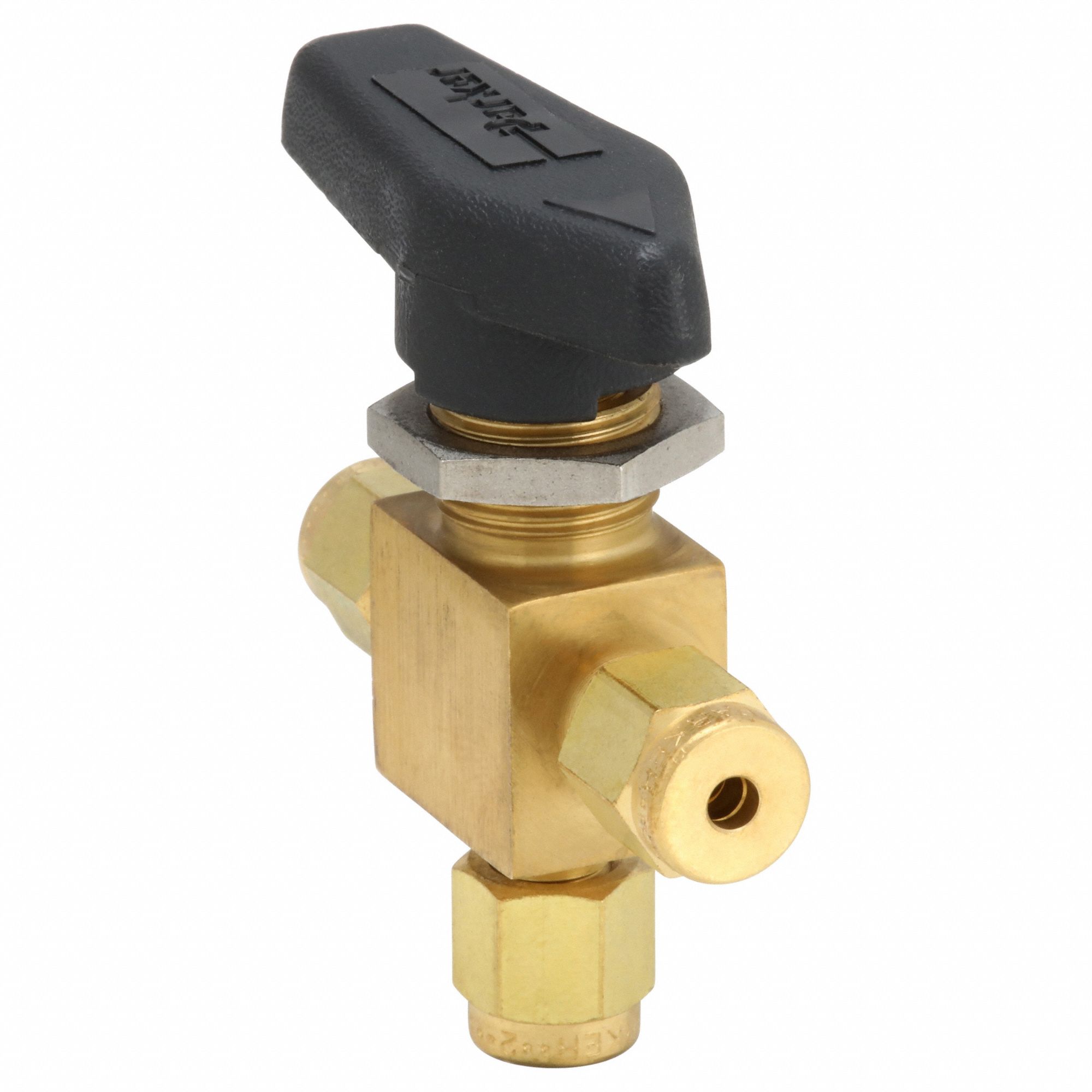 Manual Three-Way Ball Valve: 1/8 in, Brass, L Flow, Compression x Compression x Compression
