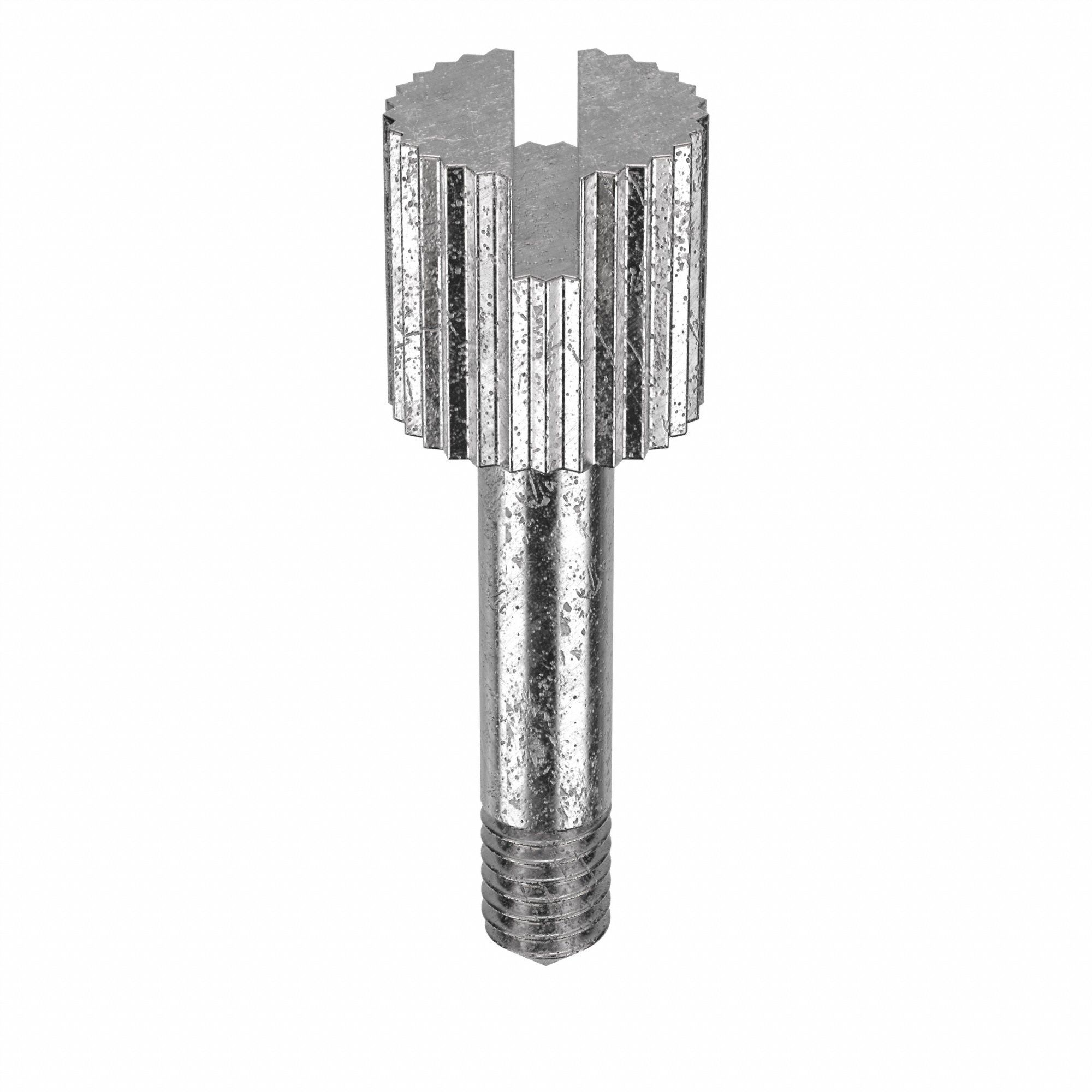Captive Panel Screw: M3.5x0.60 Thread Size, 9 1/2 mm Lg, Knurled, Round Head, Slotted, 18-8, 5 PK