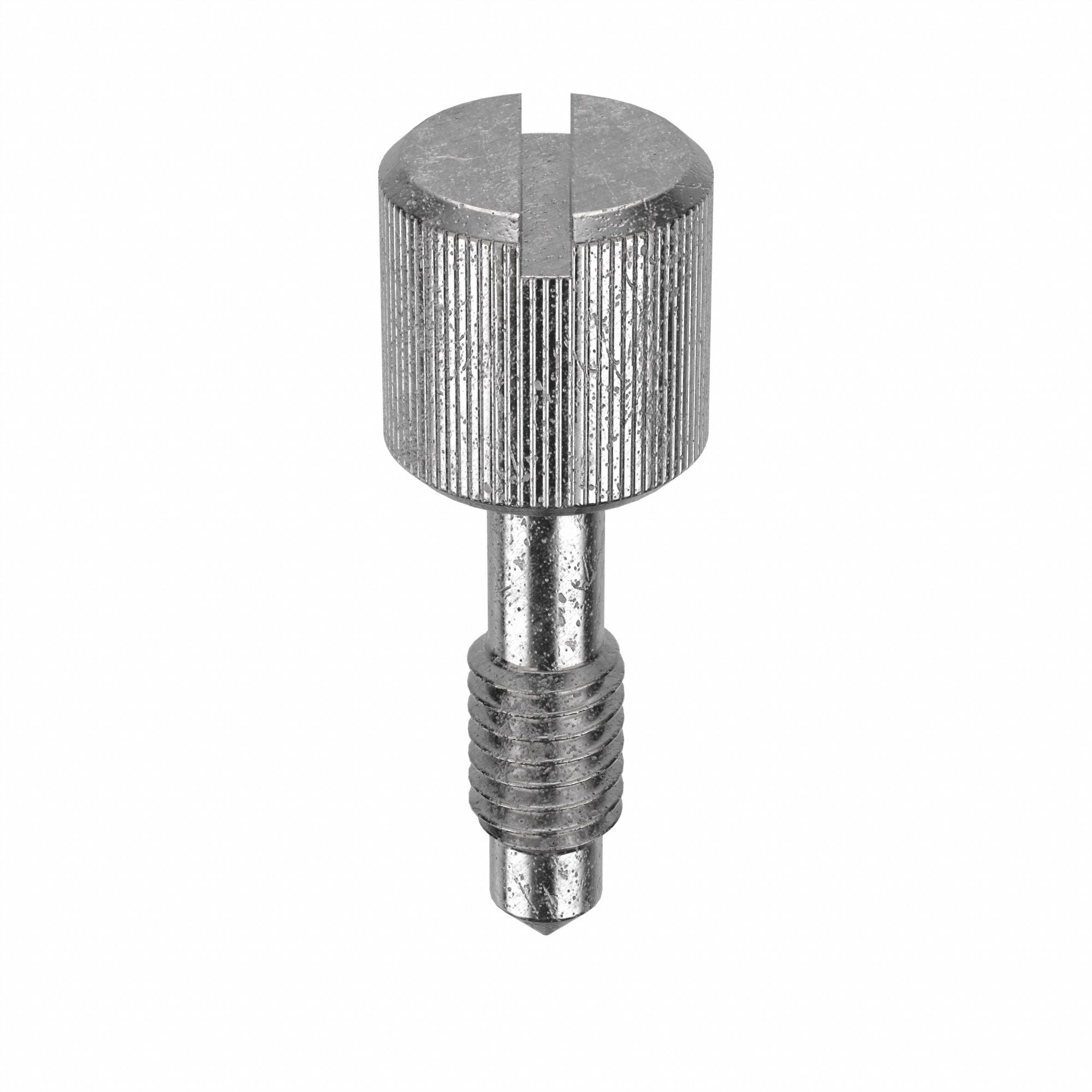 Captive Panel Screw: M4x0.70 Thread Size, 6 1/2 mm Lg, Knurled, Round Head, Slotted, 18-8, 5 PK