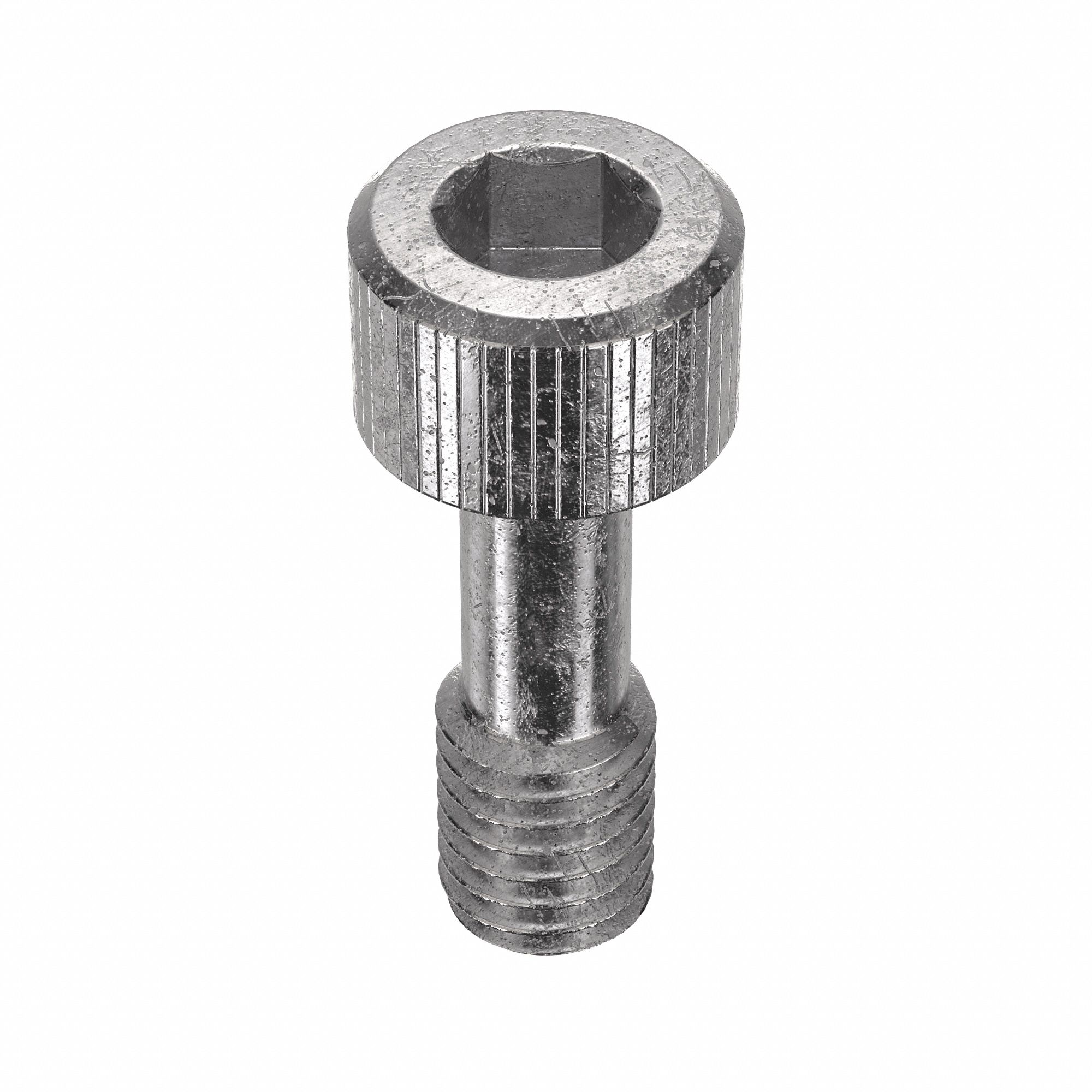 Captive Panel Screw: #10-32 Thread Size, 3/8 in Lg, Knurled, Round Head, Internal Hex, 18-8, 5 PK