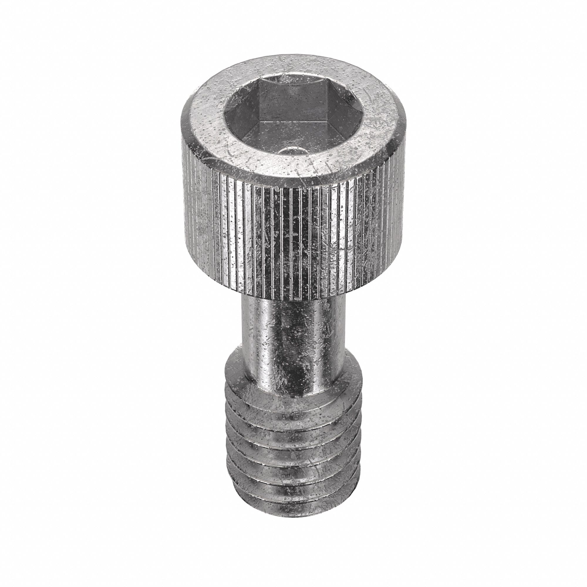 Captive Panel Screw: 5/16"-18 Thread Size, 7/16 in Lg, Knurled, Round Head, Internal Hex, 18-8, 5 PK