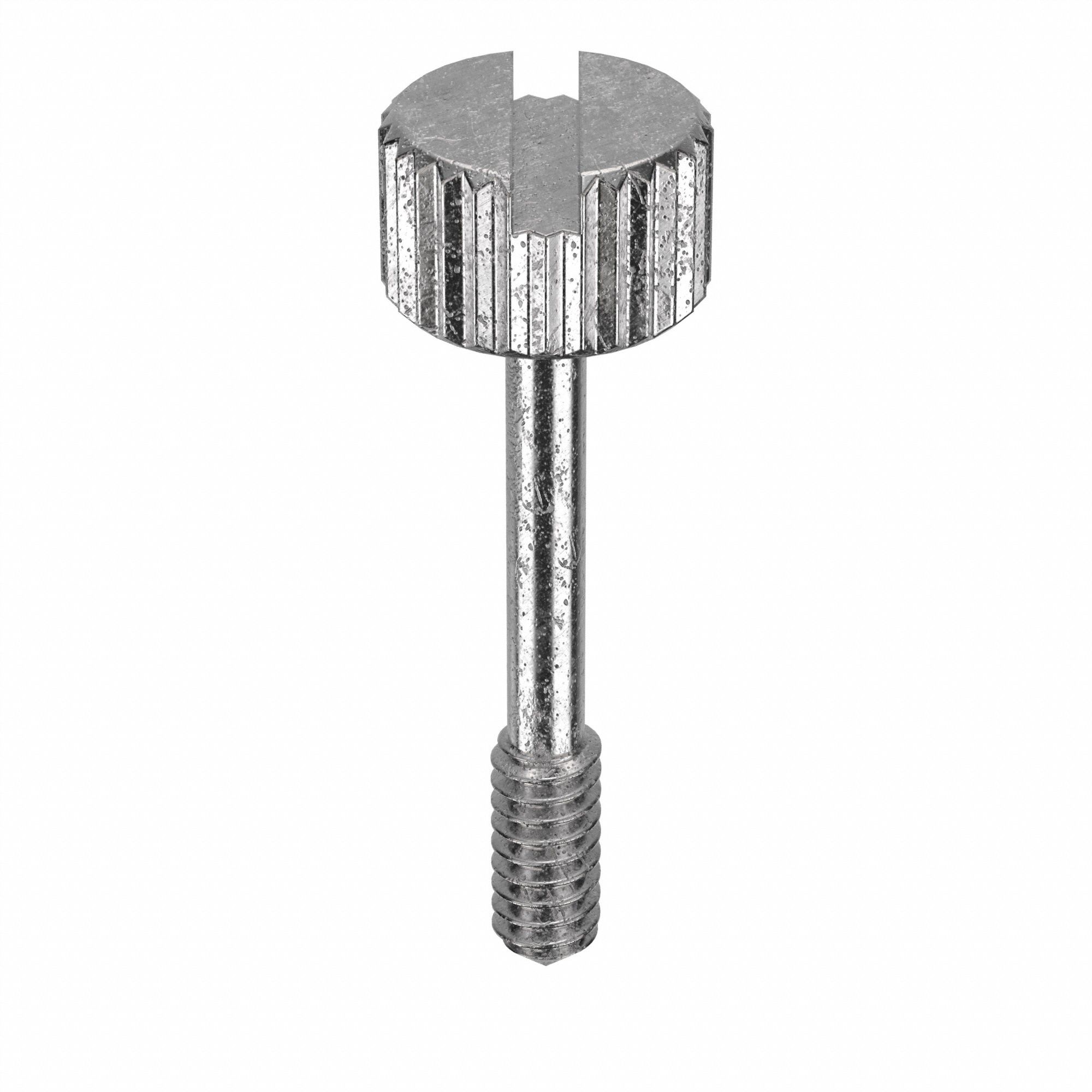 Captive Panel Screw: #4-40 Thread Size, 15/32 in Lg, Knurled, Round Head, Slotted, 18-8, Plain, 5 PK