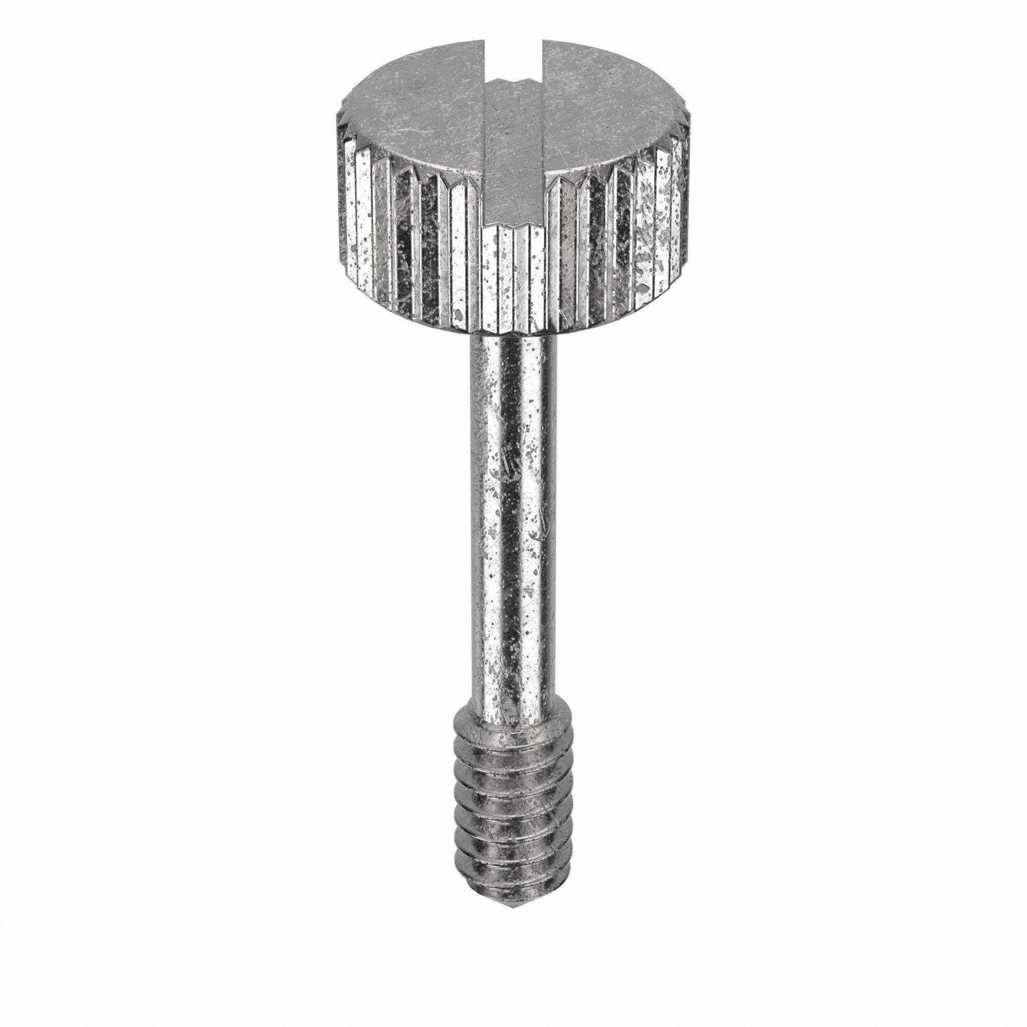 Captive Panel Screw: #6-32 Thread Size, 15/32 in Lg, Knurled, Round Head, Slotted, 18-8, Plain, 5 PK