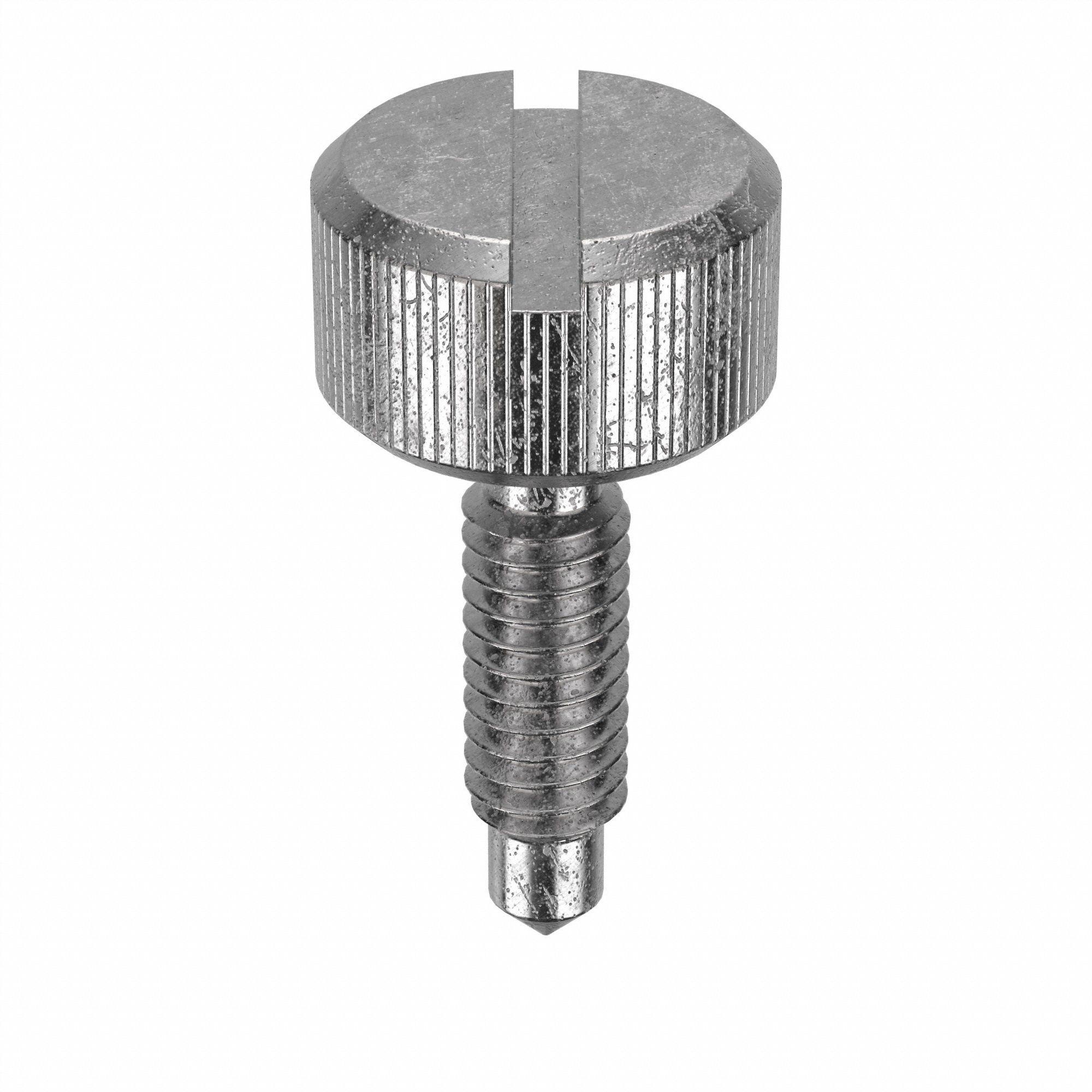 Captive Panel Screw: #8-32 Thread Size, 3/8 in Lg, Knurled, Round Head, Slotted, 18-8, Plain, 5 PK