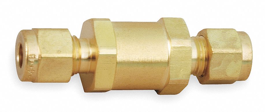 Instrumentation Check Valve: For Fluids/Gas Media, Poppet, Inline Valve Body, Brass, Buna-N