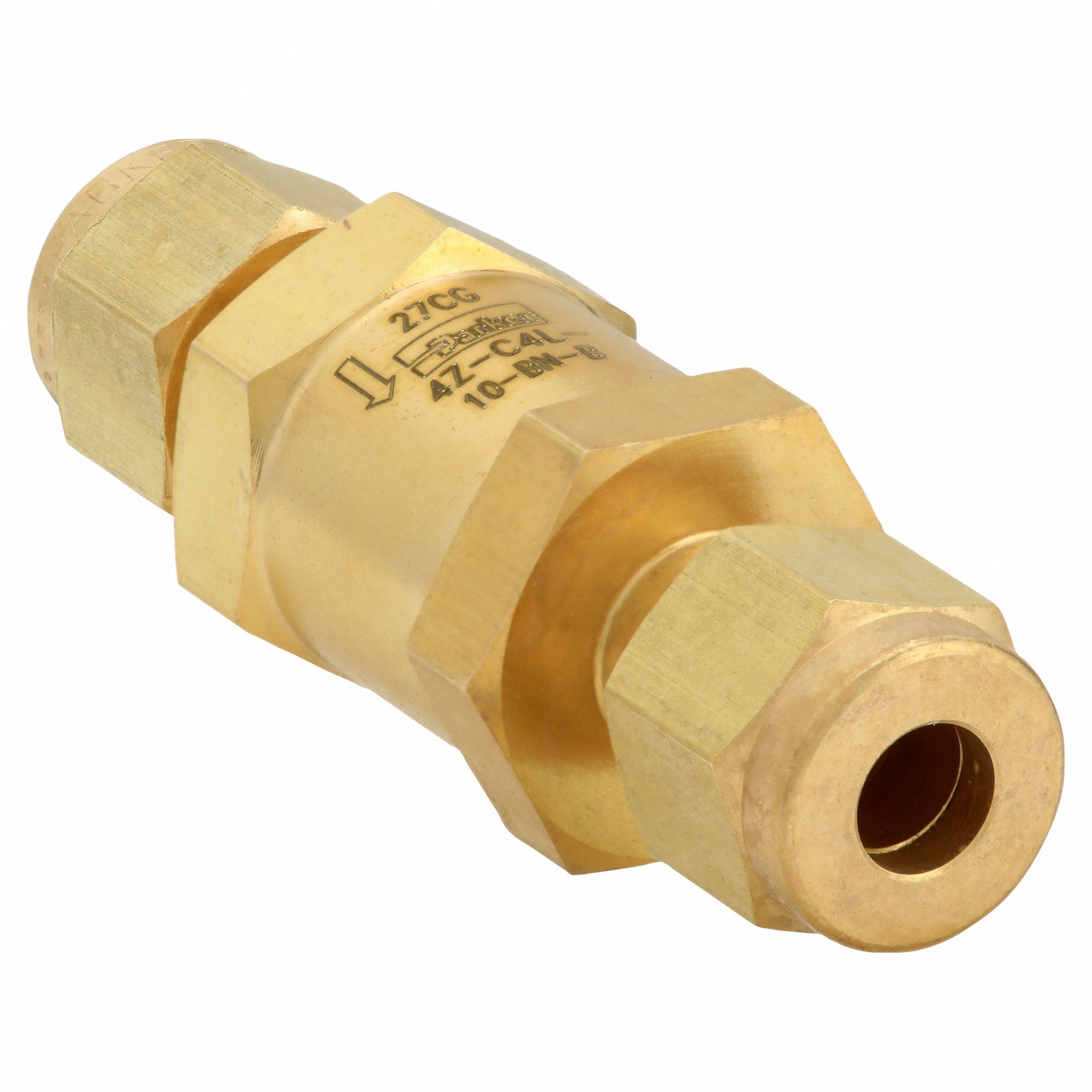 PARKER, Brass, 1/4 in, Instrumentation Check Valve 1RBF34ZC4L10BN