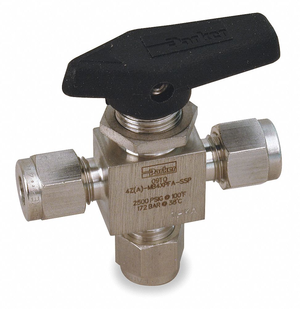 PARKER Mini Ball Valve, 316 Stainless Steel, 3Way, 1Piece, Pipe Size