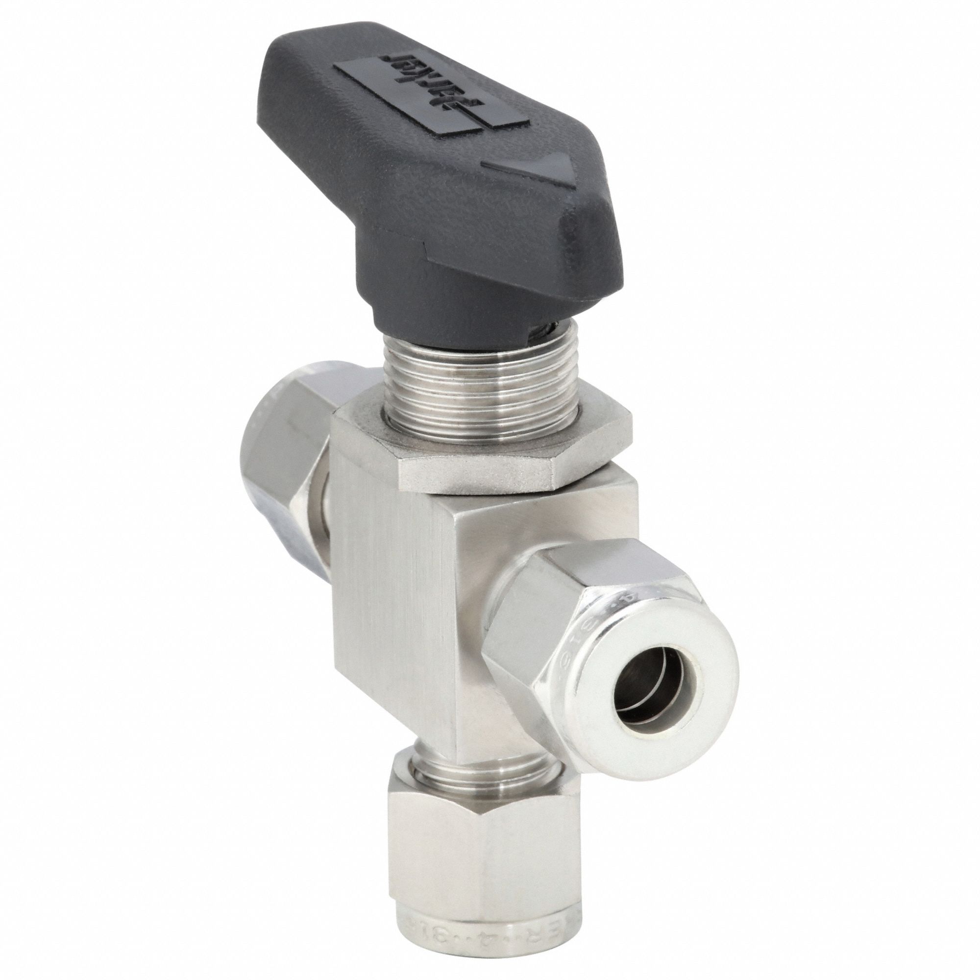 Manual Three-Way Ball Valve: 1/4 in, 316 Stainless Steel, L Flow, Std Port Ball Port, Lever