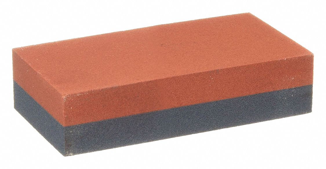 Combination Grit Benchstone: 4 in L x 1 3/4 in W x 5/8 in H, Aluminum Oxide, Coarse/Fine