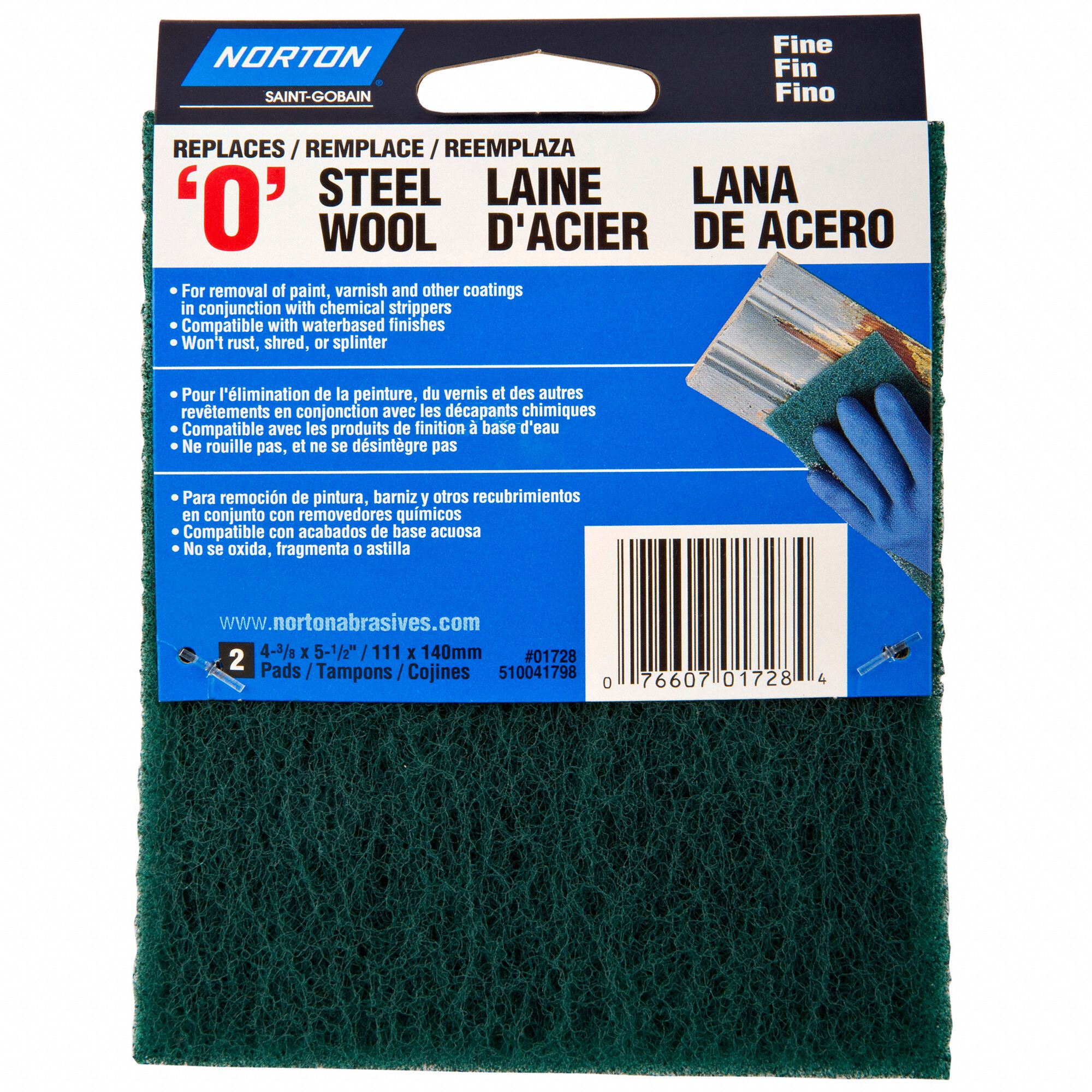 NORTON Sanding Hand Pad, 5 1/2 in Length, 4 3/8 in Width, NonWoven