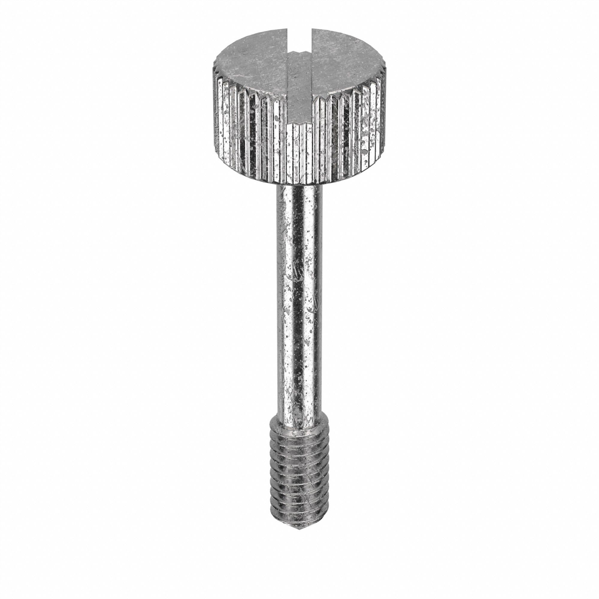 Captive Panel Screw: #8-32 Thread Size, 15/16 in Lg, Knurled, Round Head, Slotted, 18-8, Plain, 5 PK
