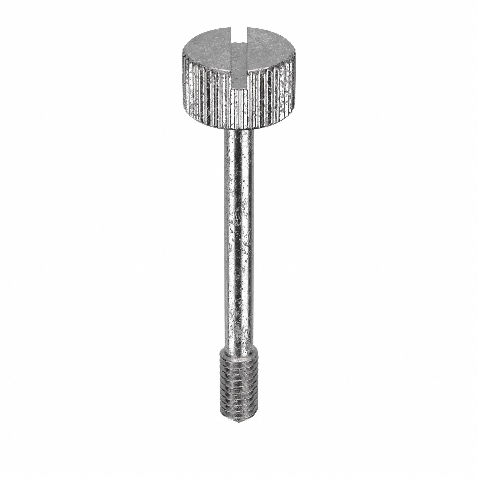 Captive Panel Screw: #8-32 Thread Size, 1 1/4 in Lg, Knurled, Round Head, Slotted, 18-8, Plain, 5 PK