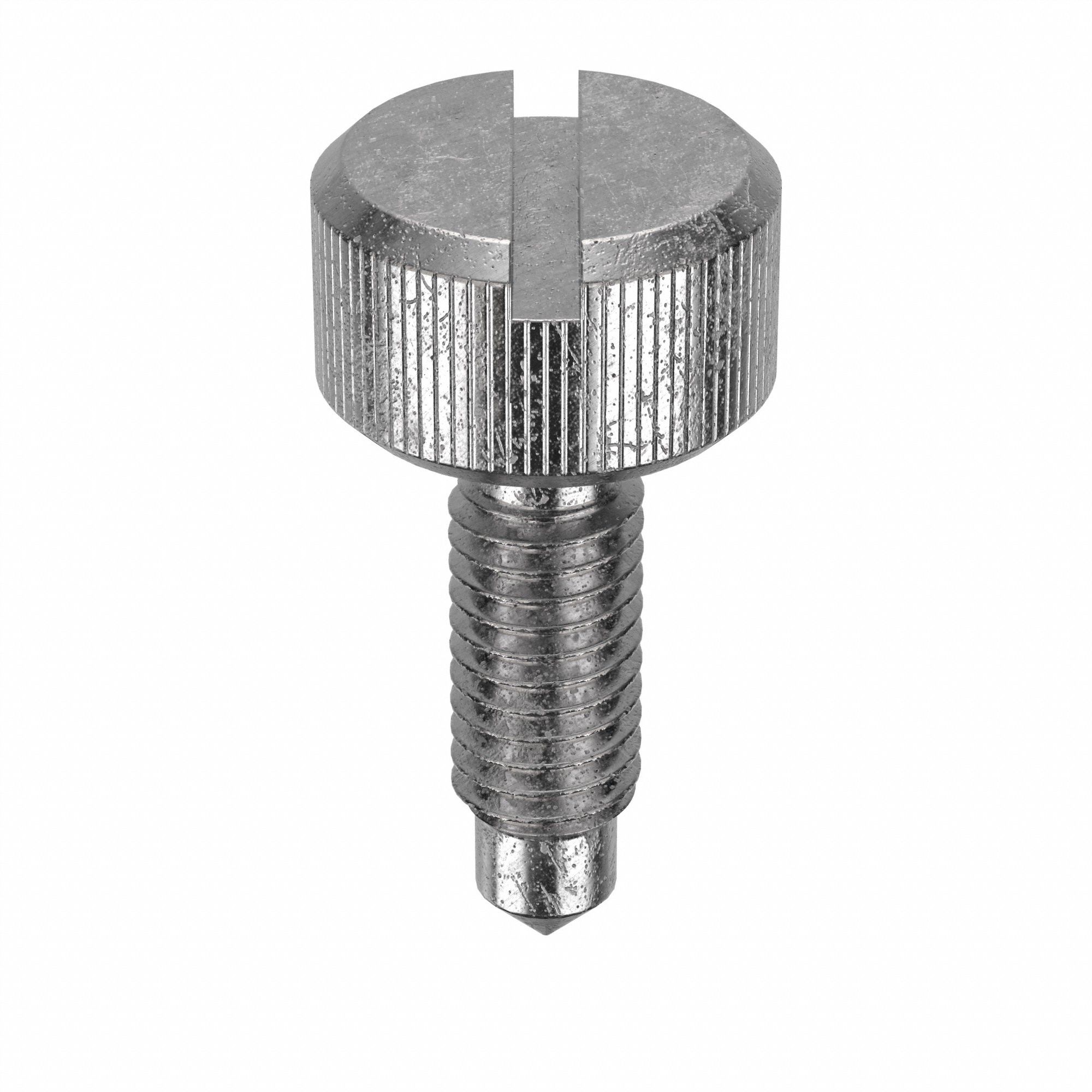Captive Panel Screw: #10-32 Thread Size, 3/8 in Lg, Knurled, Round Head, Slotted, 18-8, Plain, 5 PK