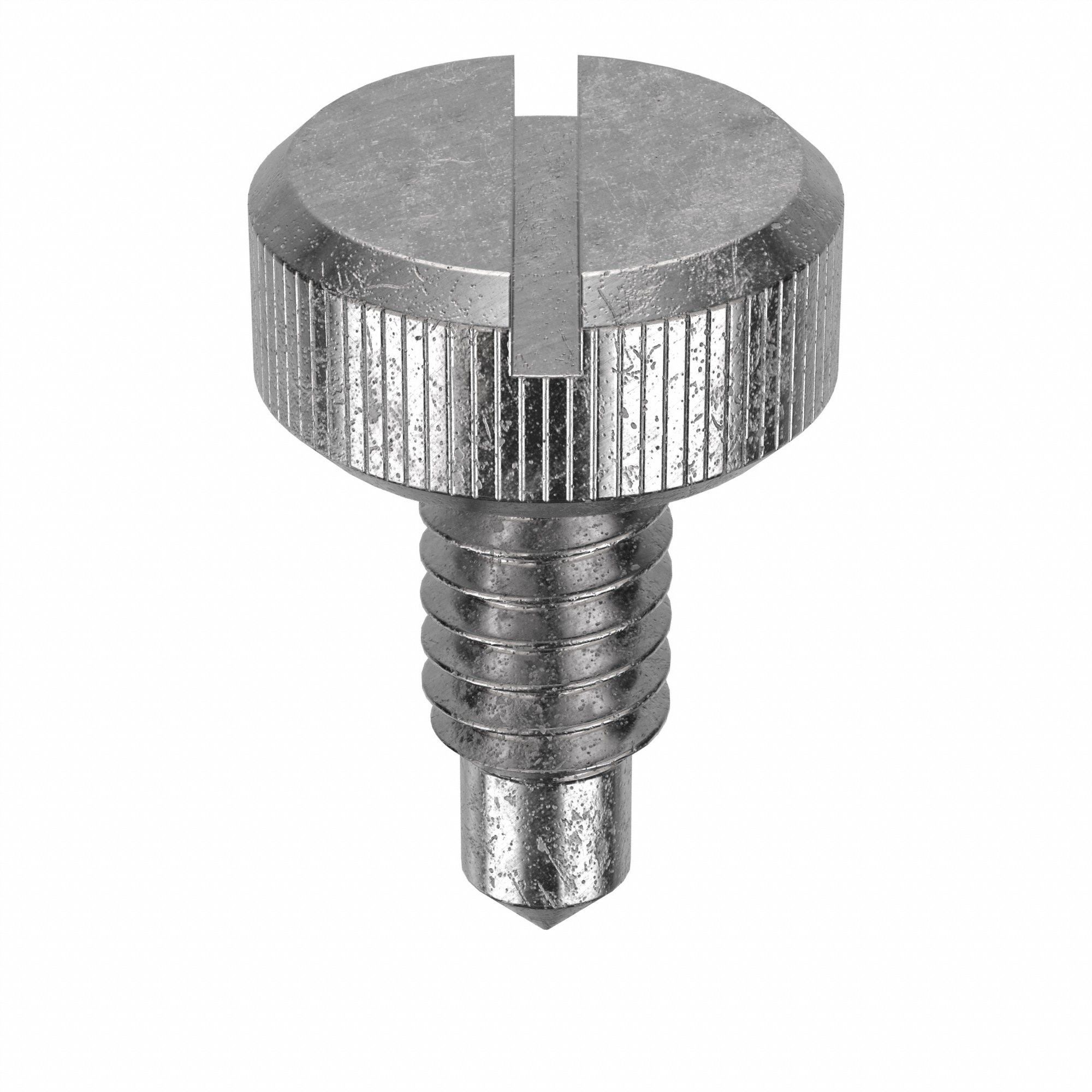 CAPTIVE PANEL SCREW, ¼"-20 THREAD, ⅜ IN L, ⅜ IN MIN THREAD L, KNURLED, PLAIN FINISH, 5 PK