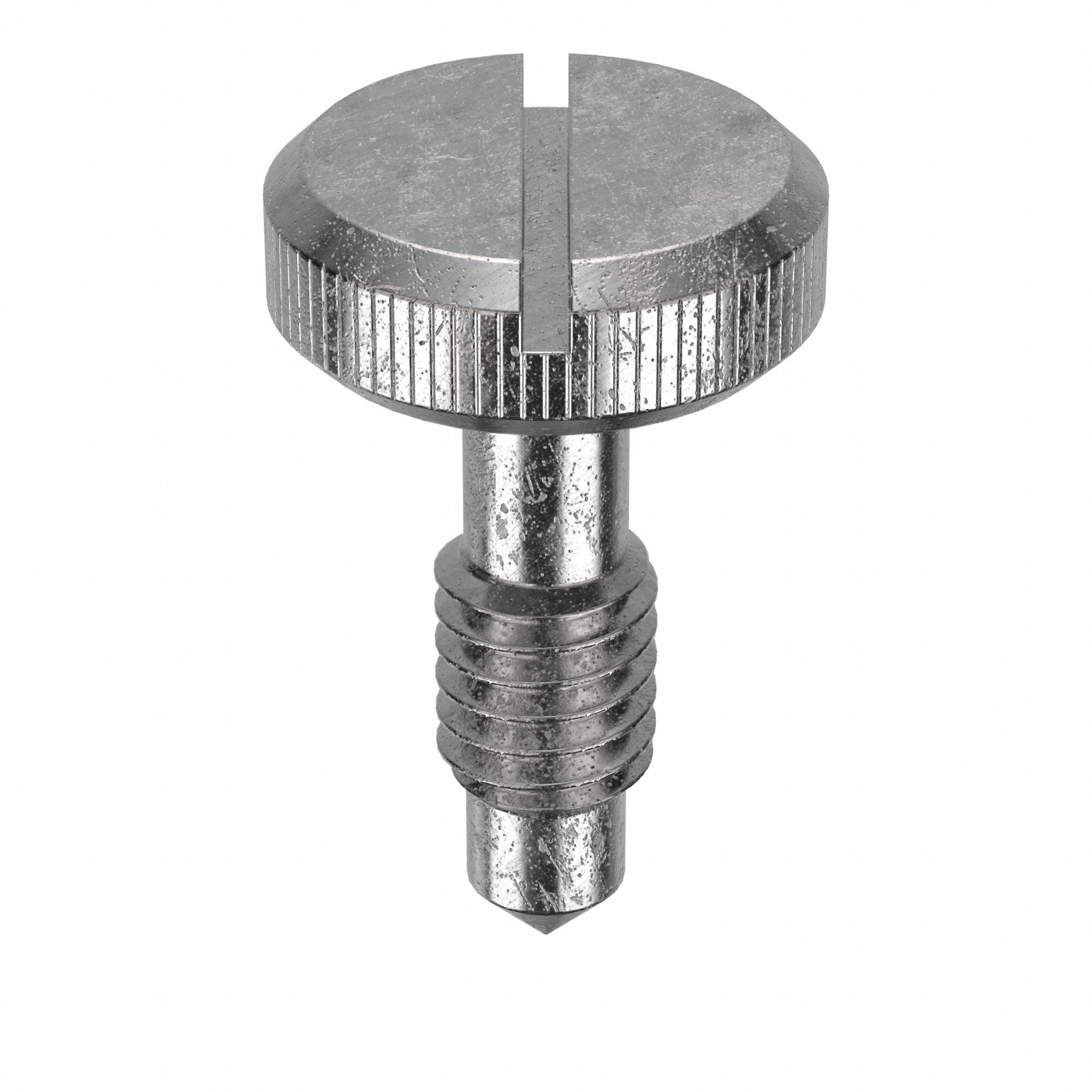 Captive Panel Screw: 5/16"-18 Thread Size, 3/4 in Lg, Knurled, Round Head, Slotted, 18-8, 5 PK