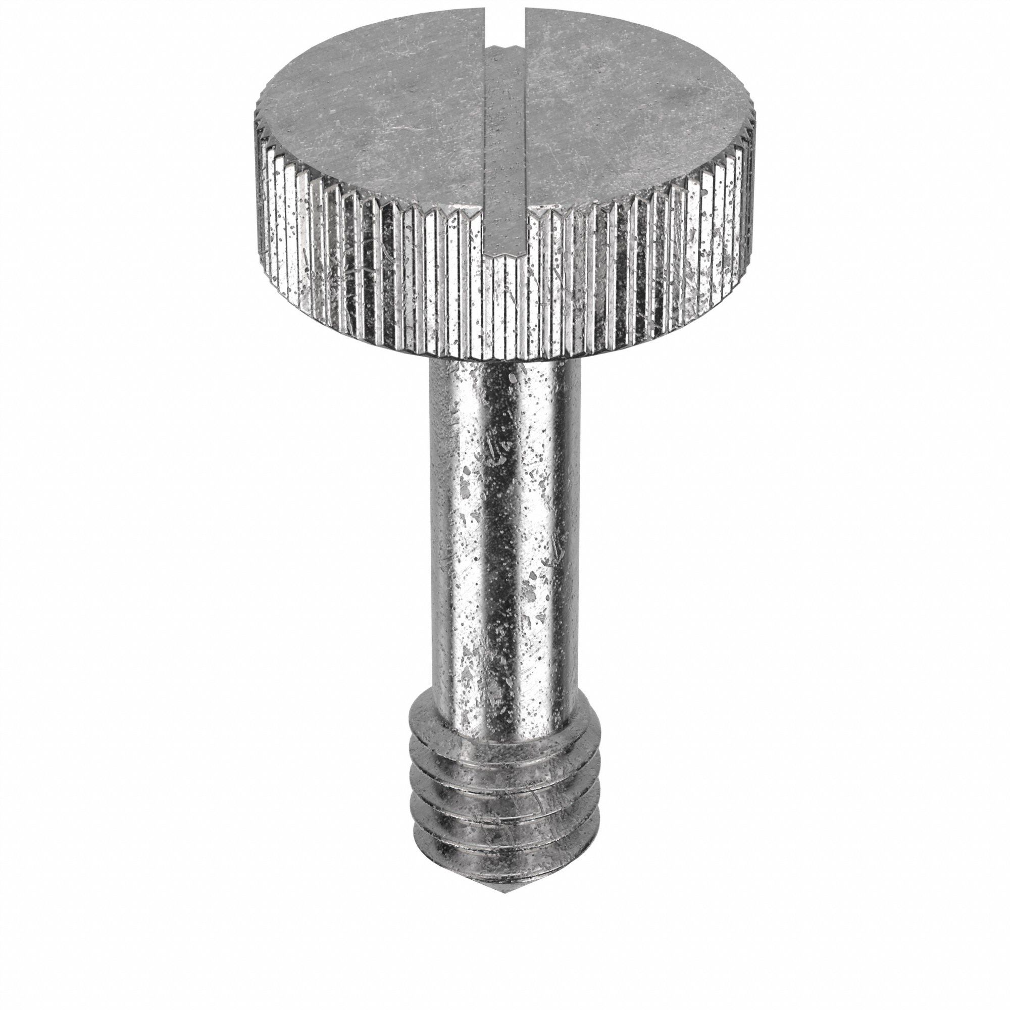 Captive Panel Screw: 5/16"-18 Thread Size, 15/16 in Lg, Knurled, Round Head, Slotted, 18-8, 5 PK