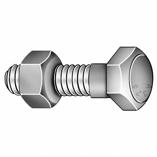 GRAINGER APPROVED Structural Bolt with Nut, Structural Bolt with Nut