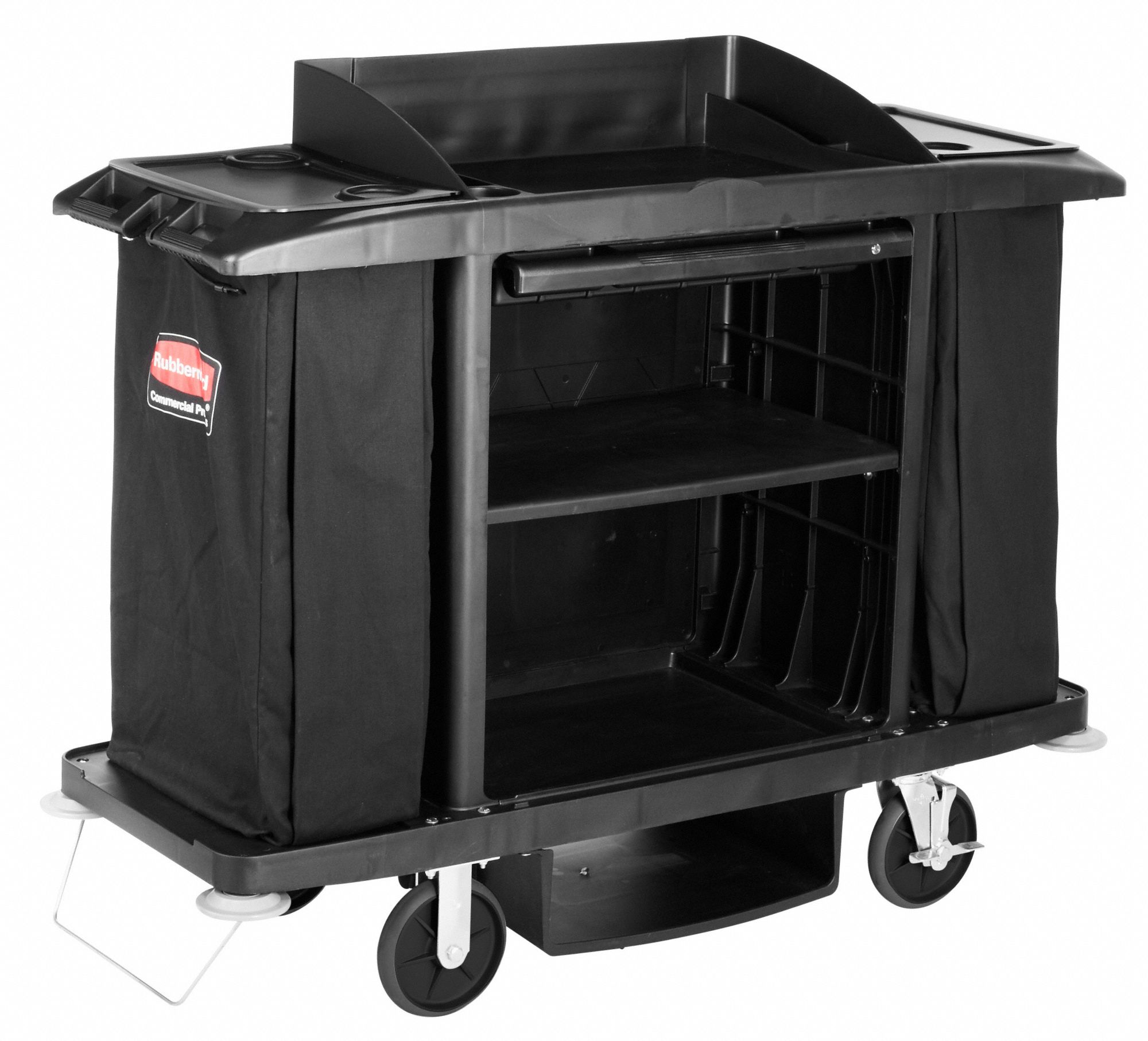 RUBBERMAID COMMERCIAL PRODUCTS Black, Housekeeping Cart, Overall Length ...