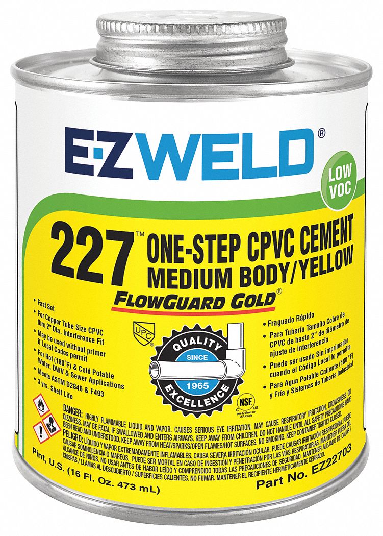 EZ WELD Yellow Solvent Cement, Size 16 oz, For Use With CPVC Pipe and