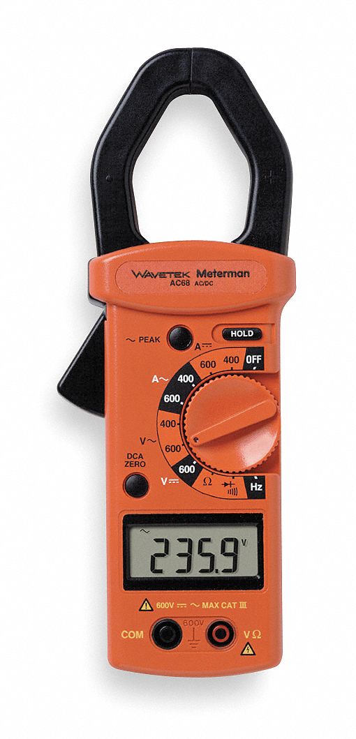 Digital Clamp On Ammeter, 1.6 in (41 mm) Jaw Capacity, CAT III 600V