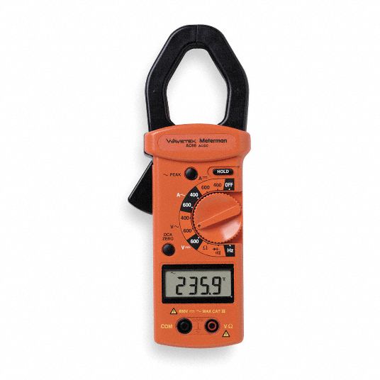 Digital Clamp On Ammeter, 1.6 in (41 mm) Jaw Capacity, CAT III 600V