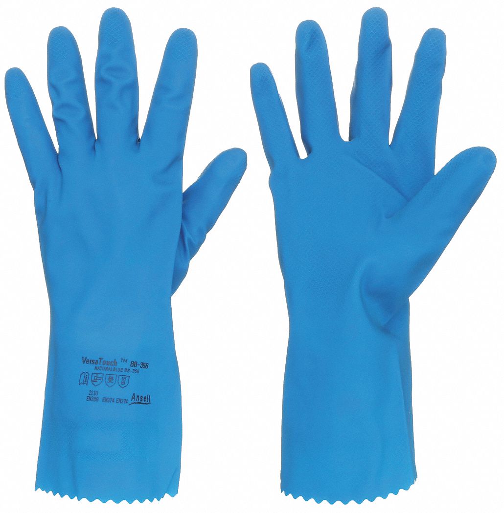 NATURAL BLUE CHEMICAL RESISTANT GLOVES, 17 MIL, 11 ¾ IN LENGTH, FISH SCALE,  SIZE 8 - General Purpose Chemical-Resistant Gloves - ANL356-8