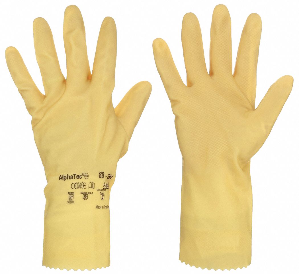 Chemical-Resistant Gloves: 88-394, ANSELL AlphaTec, 10 Glove Size, Gen Purpose, 12 in Glove Lg, 1 PR