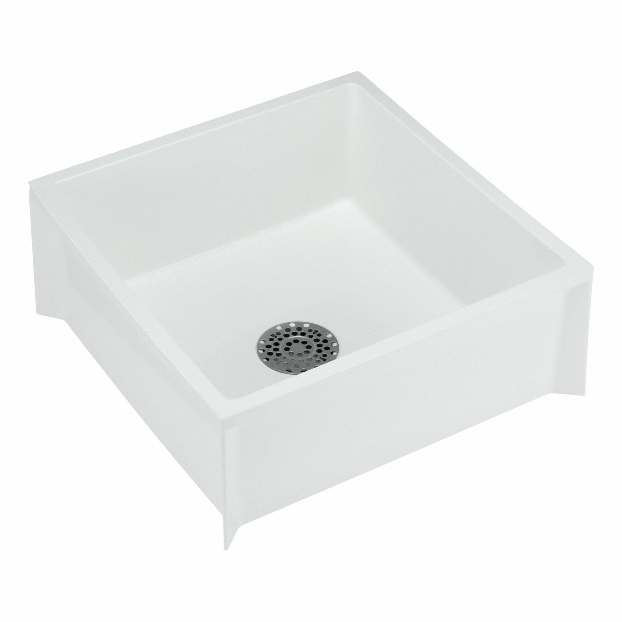 Mop Sink: Fiberglass Mix, White, 24 in Bowl Lg, 24 in Bowl Wd, 10 in Bowl Dp, Square