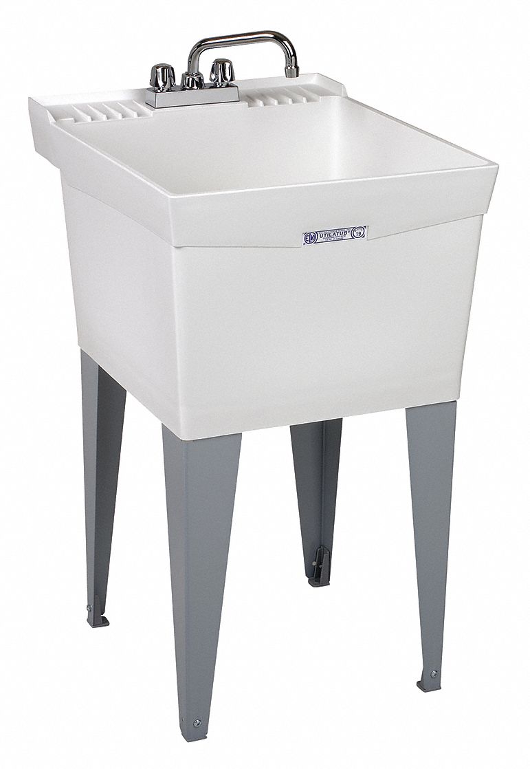 UTILITY SINK: E. L. MUSTEE, POLYPROPYLENE, 34 IN H, 24 IN L, 13 IN BOWL DP