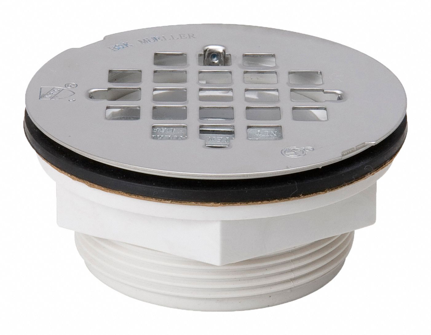 Shower Drain: 2 in Overall Dia, 4 1/4 in Overall Lg, 2 in Overall Ht, Plastic, Round