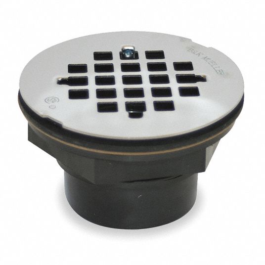 GRAINGER APPROVED Shower Drain: 2 in Pipe Dia., ABS Drain, Stainless Steel Grid, Solvent Weld