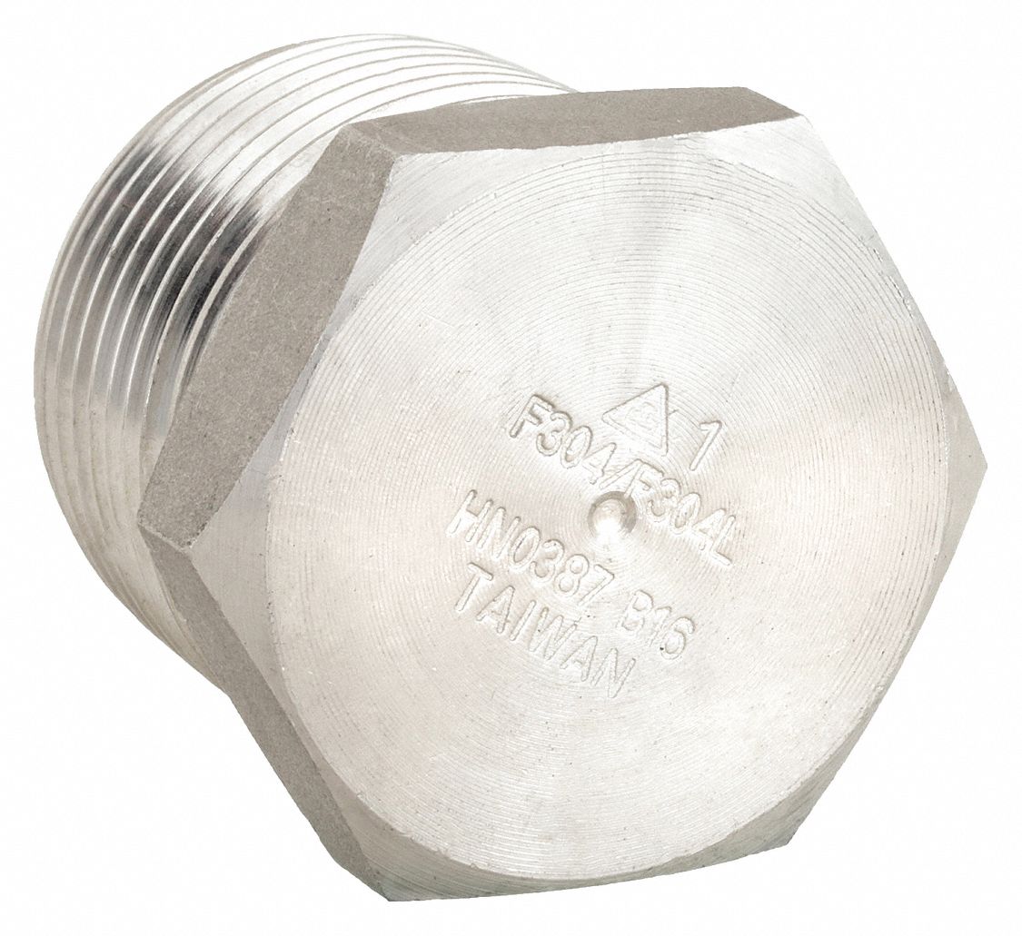 304 Stainless Steel, 1 in Fitting Pipe Size, Hex Head Plug - 1RRH5 ...