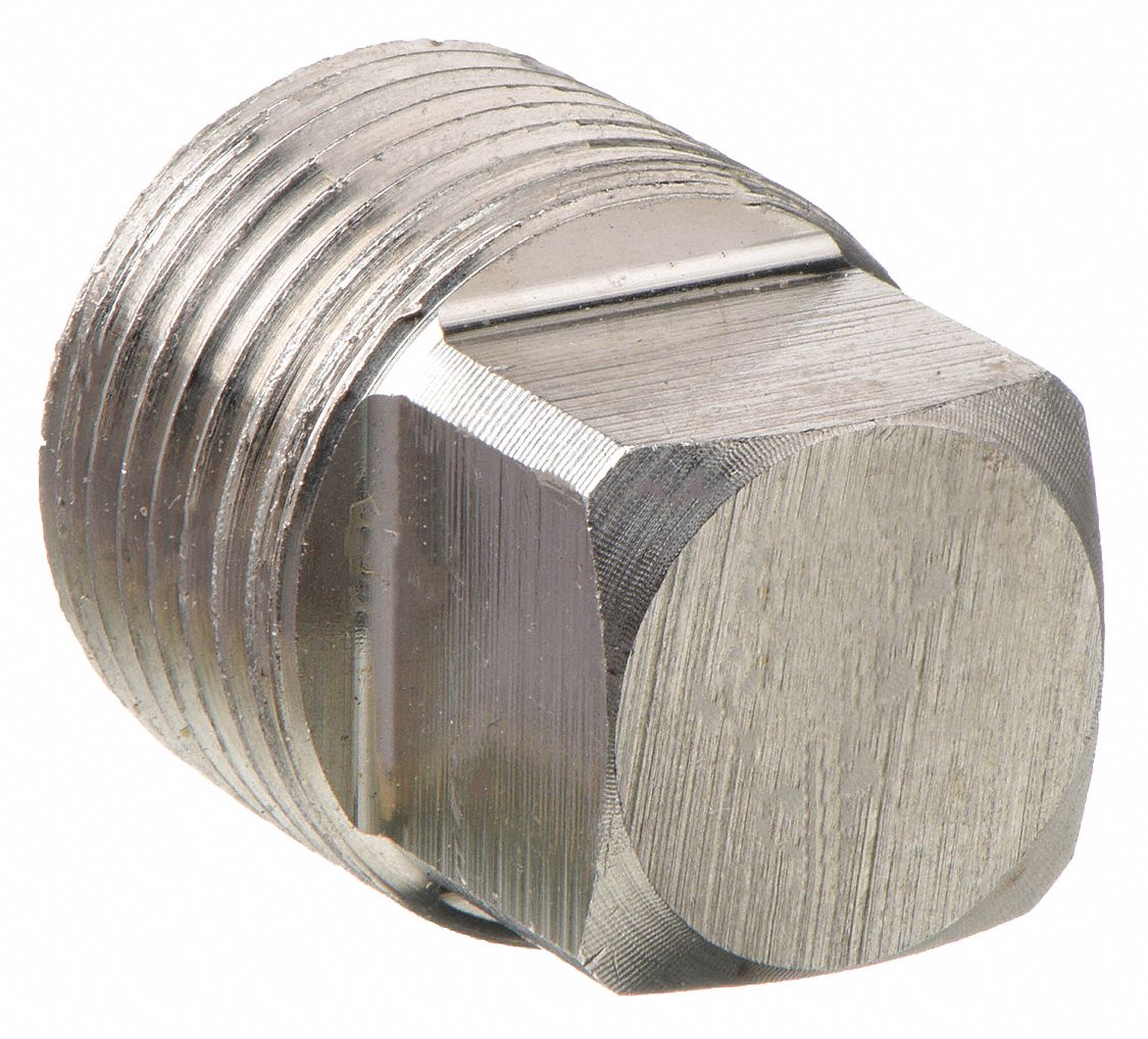 SQUARE HEAD PLUG: 304 STAINLESS STEEL, ⅛ IN FITTING PIPE SIZE, MALE NPT, CLASS 3000