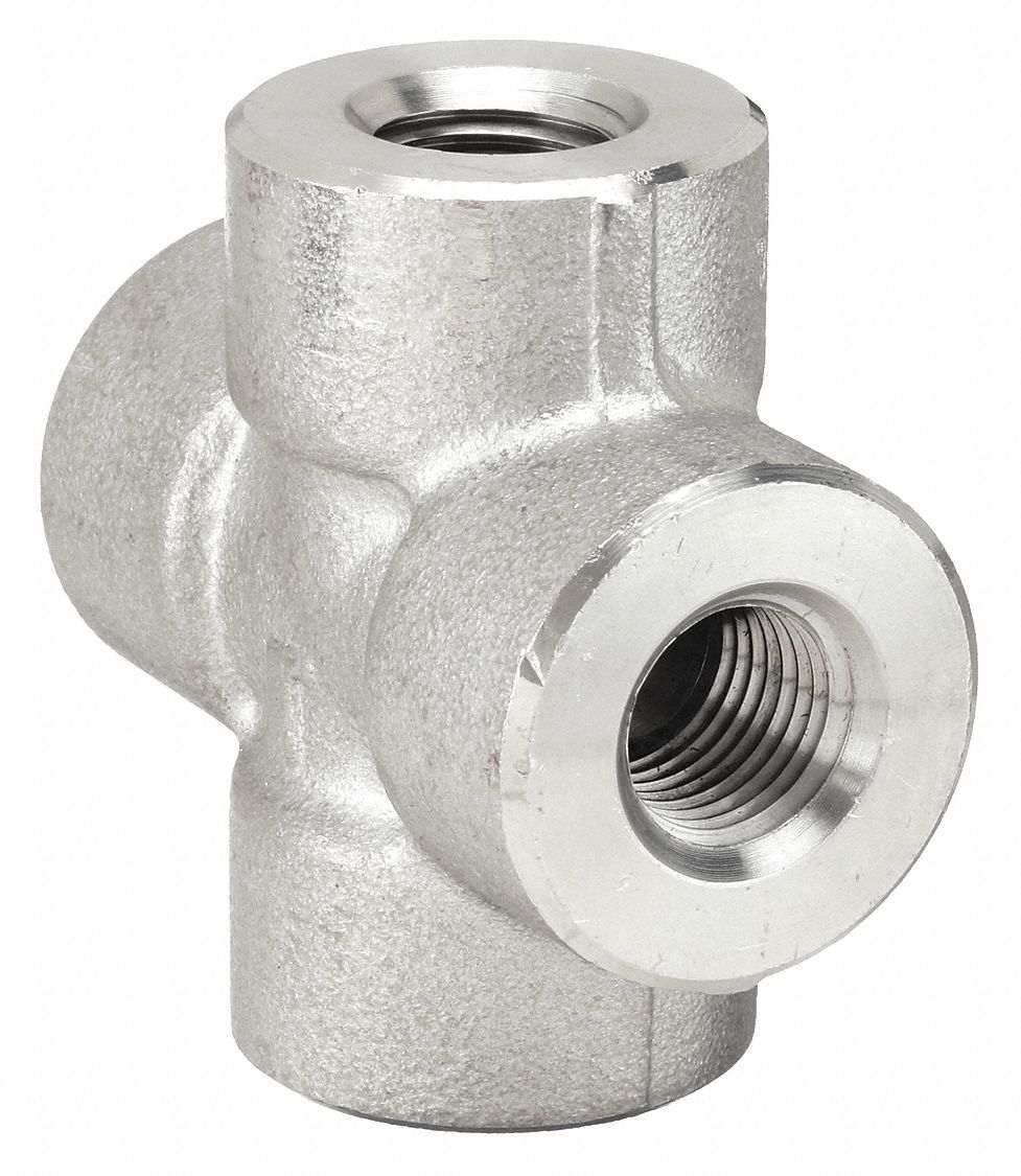 Cross: 316 Stainless Steel, 1/4 in x 1/4 in x 1/4 in x 1/4 in Fitting Pipe Size, Class 3000