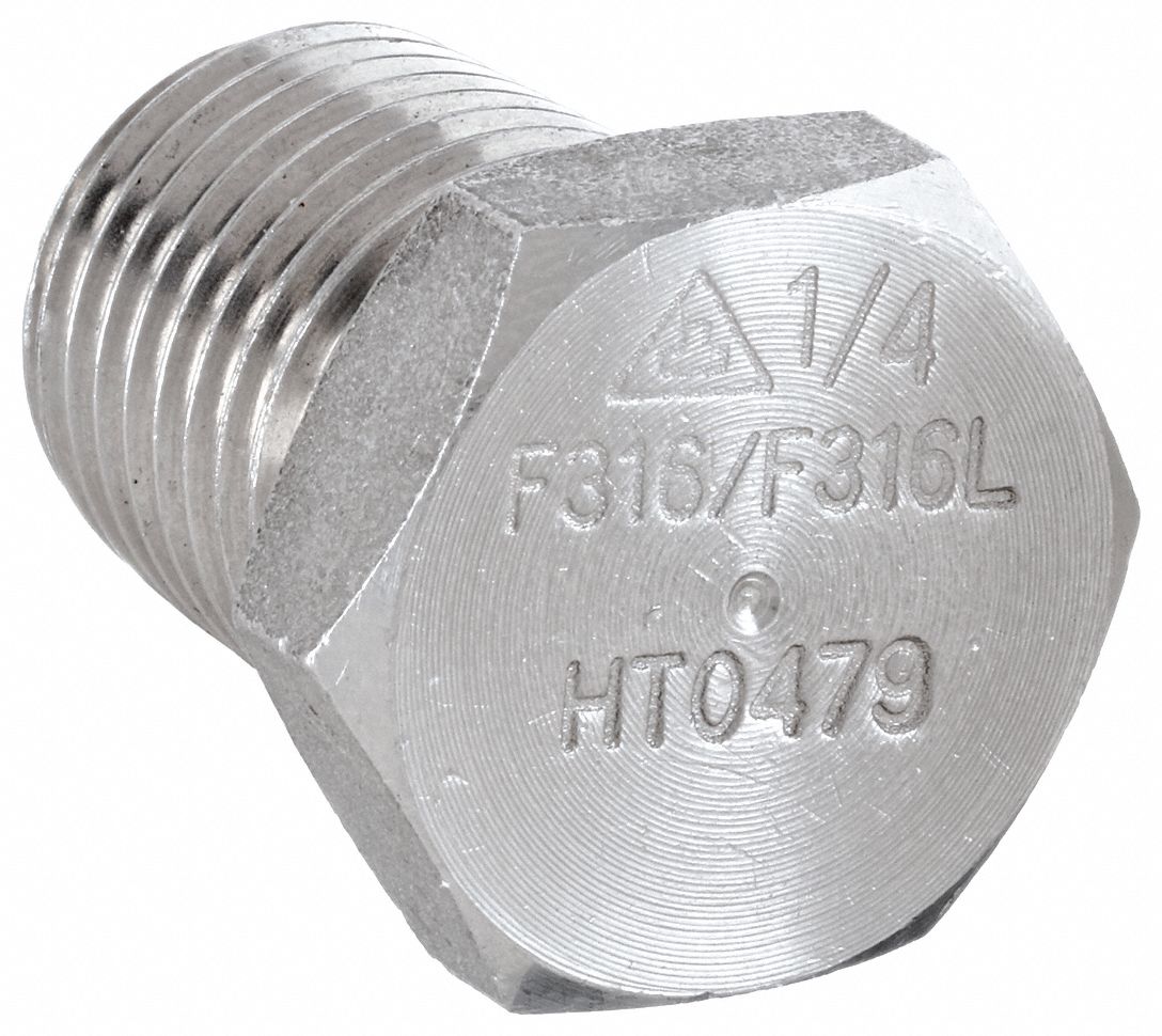 Hex Head Plug: 316L Stainless Steel, 1 1/4 in Fitting Pipe Size, Male NPT, Class 3000