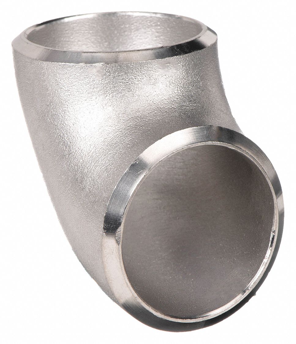90° Short Radius Elbow: 304L Stainless Steel, 1 1/2 in x 1 1/2 in Fitting Pipe Size, 3 in Overall Lg