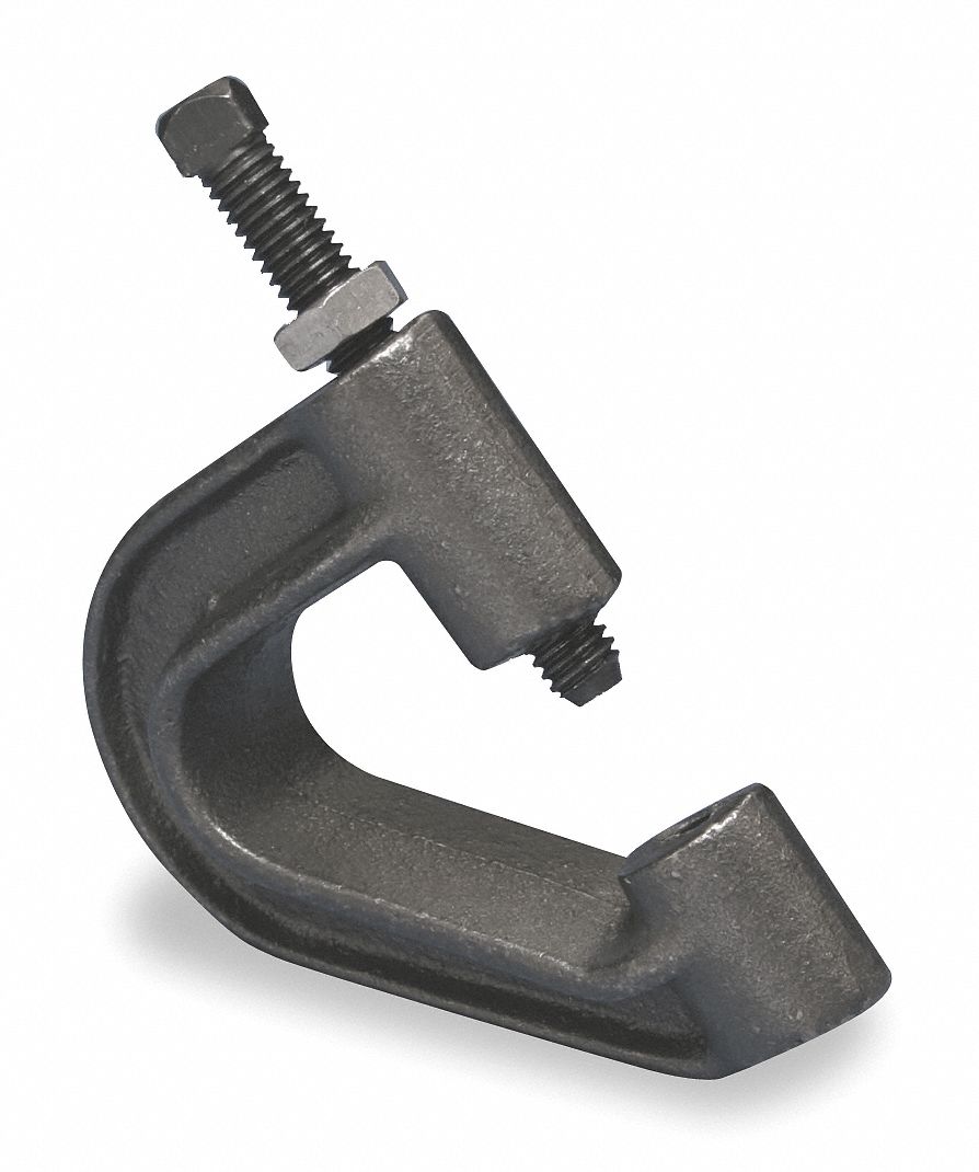 BEAM CLAMP: CAST IRON, 400 LB LOAD CAPACITY, FOR ⅜ IN THREADED ROD