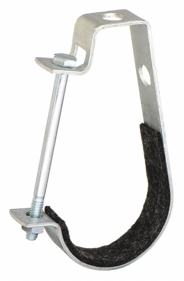 J HANGER: FELT LINED STEEL, FOR 2 IN PIPE, FOR ⅜ IN THREADED ROD, 400 LB LOAD CAPACITY