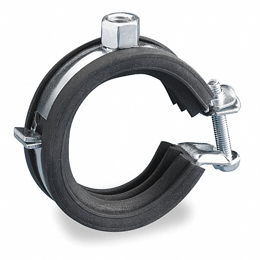 Pipe Clamp: Electro-Galvanized Steel/EPDM-SBR Rubber, 1 1/4 in Pipe Size, Cushioned