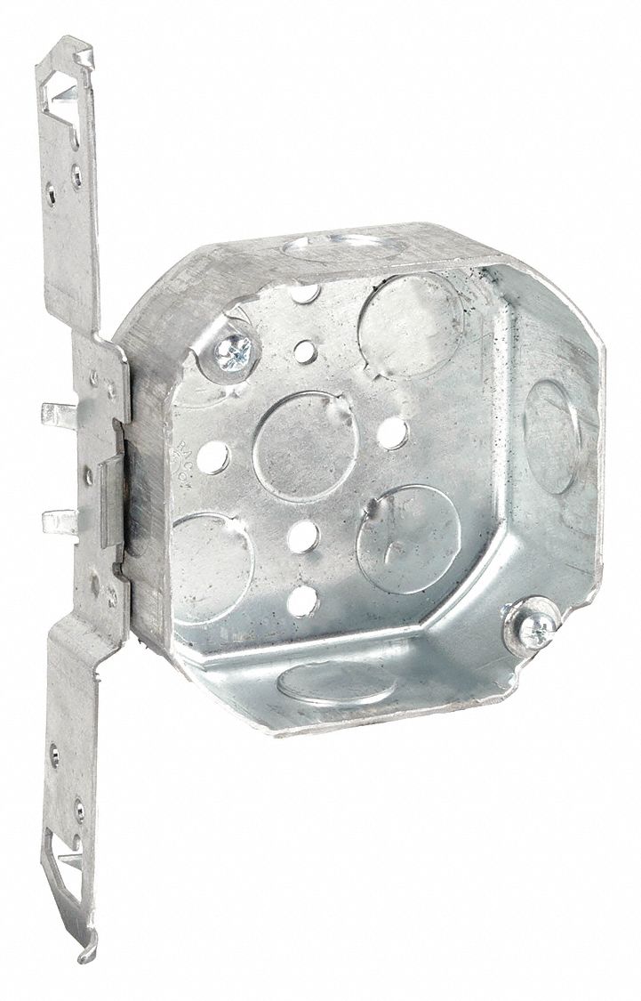 ELECTRICAL BOX, STEEL, NOMINAL SIZE AND MATERIAL, OCTAGON, 2 GANGS, 1½ IN OVERALL DP