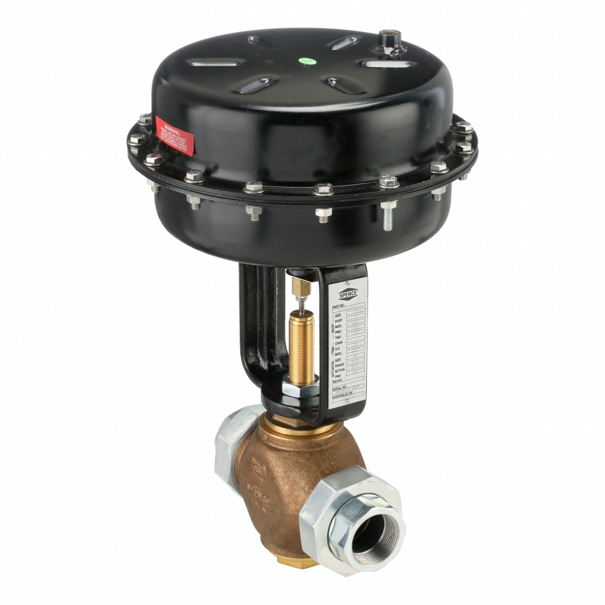 Pneumatic Globe Control Valve: Bronze, 1 1/2 in Pipe Size, FNPT x FNPT, Air to Spring, Female