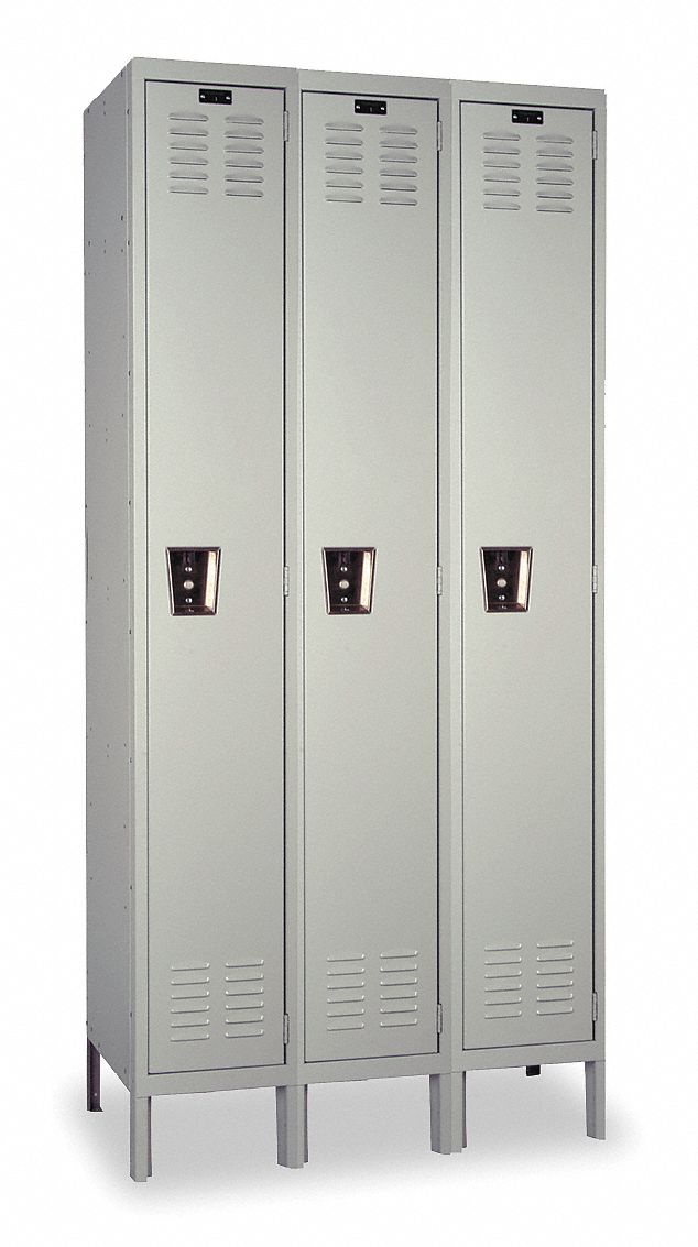 Antimicrobial Wardrobe Locker: 36 in x 18 in x 78 in, Louvered, 1 Tiers, 3 Units Wide