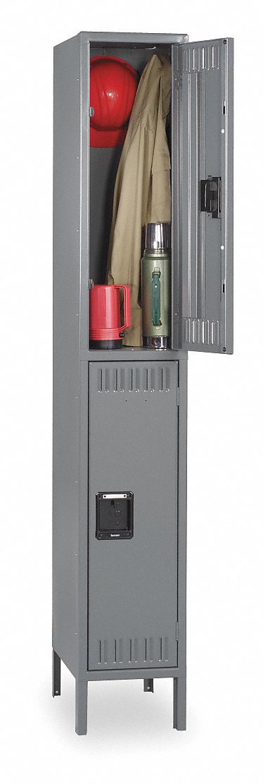 Wardrobe Locker: 12 in x 18 in x 78 in, Louvered, 2 Tiers, 1 Units Wide, Padlock Hasp, Gray